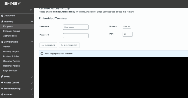 View of the S-IMSY SSH Terminal window within the S-IMSY portal.